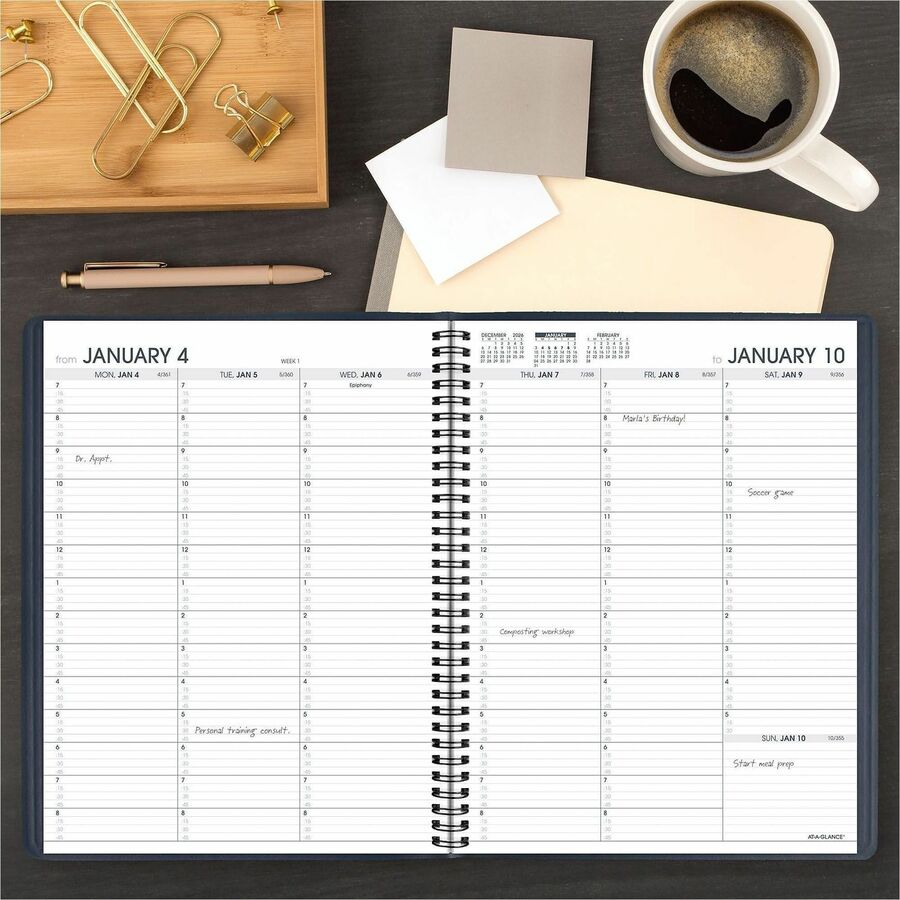 At-A-Glance Appointment Book Planner, Large, Weekly, 13-Month, January 2026-January 2027, 8 1/4" x 11", Wire Bound, Navy Faux Leather Cover, White Sheets, 1 Each