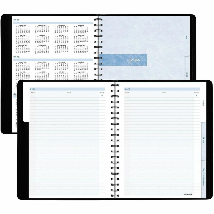 At-A-Glance Action Planner Appointment Book, Large, Weekly, January 2026-December 2026, 8" x 11", Wire Bound, Black Faux Leather, Pocket, Tabbed, Ruled, Bleed/Wear/Tear/Snag Resistant, 1 Each