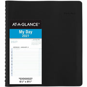 At-A-Glance Action Planner Daily Appointment Book, Medium, January-December 2027, 6.5" x 8.75", One Day per Page, 8 AM-6 PM Hourly Schedule, Wire-Bound, Black Faux Leather, Julian Dates