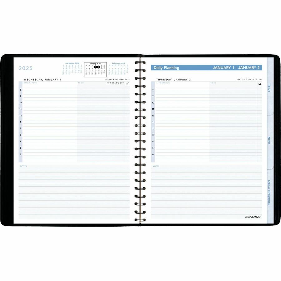 At-A-Glance Action Planner Appointment Book, Medium, Daily, January 2026–December 2026, 8:00 AM–6:00 PM, 1 Day/Page, 6.5" x 8.75", Wire Bound, Black, Simulated Leather, 1 Each