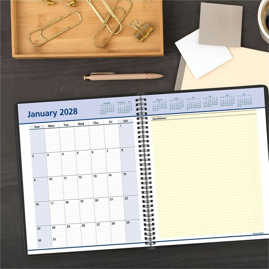 At-A-Glance QuickNotes Appointment Book Planner, Large, Weekly/Monthly, January 2026-December 2026, 8" x 10", Wire Bound, Black Faux Leather Cover, White Sheets, 1 Each