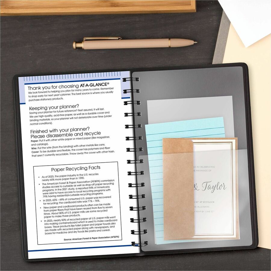 At-A-Glance QuickNotes Appointment Book Planner, Large, Weekly/Monthly, January 2026–December 2026, 8:00 AM–5:00 PM Hourly, 5" x 8", Wire Bound, Black Faux Leather Cover, 1 Each