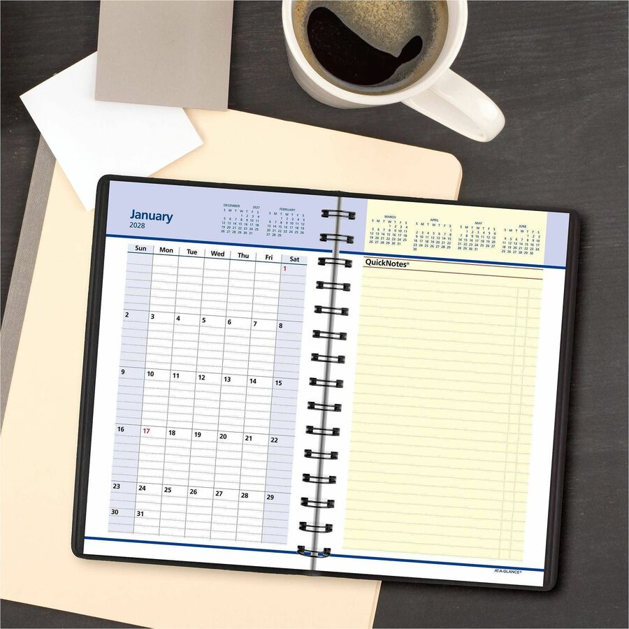 At-A-Glance QuickNotes Appointment Book Planner, Large, Weekly/Monthly, January 2026–December 2026, 8:00 AM–5:00 PM Hourly, 5" x 8", Wire Bound, Black Faux Leather Cover, 1 Each