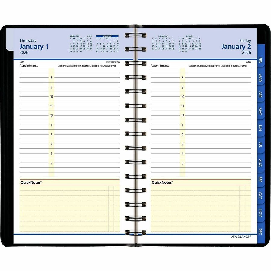 At-A-Glance QuickNotes Appointment Book Planner, Small, Daily/Monthly, January 2026-December 2026, 8:00 AM-5:00 PM Hourly, 5" x 8", Wire Bound, Black Faux Leather Cover, 1 Each
