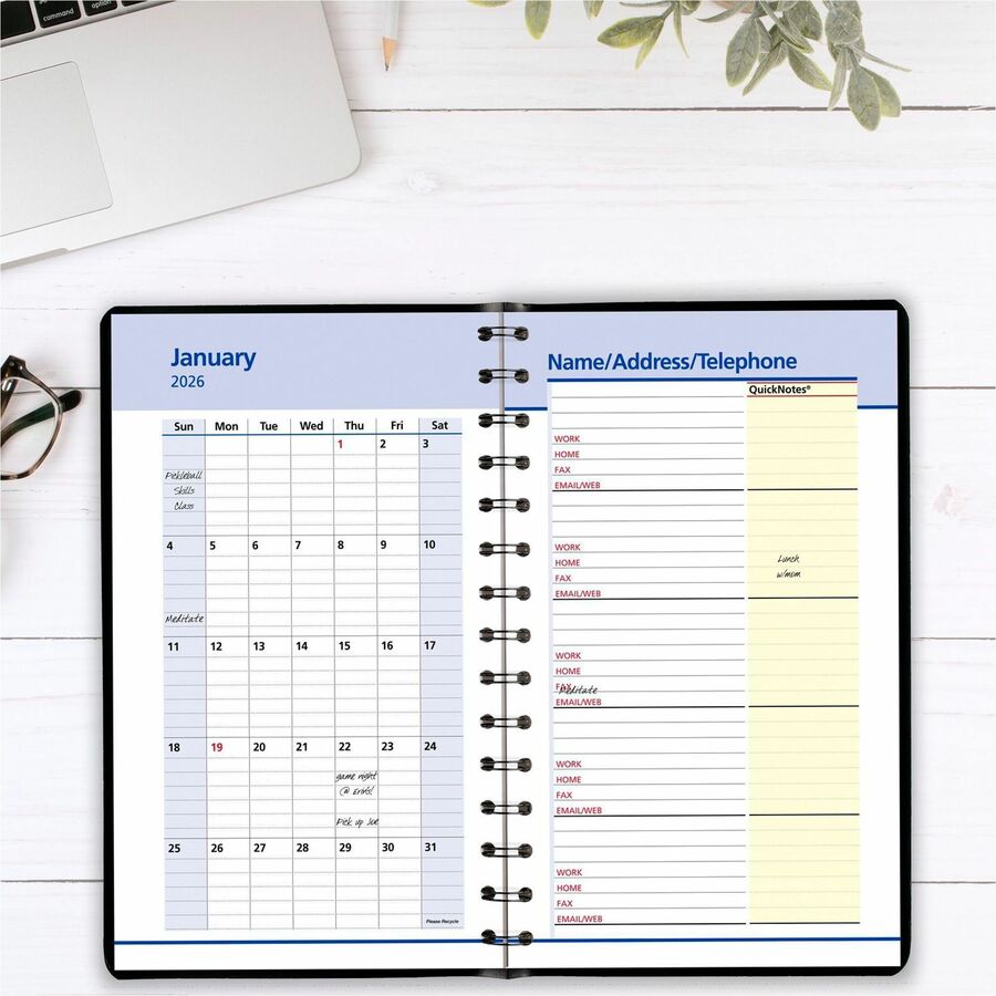 At-A-Glance QuickNotes Appointment Book Planner, Small, Daily/Monthly, January 2026-December 2026, 8:00 AM-5:00 PM Hourly, 5" x 8", Wire Bound, Black Faux Leather Cover, 1 Each