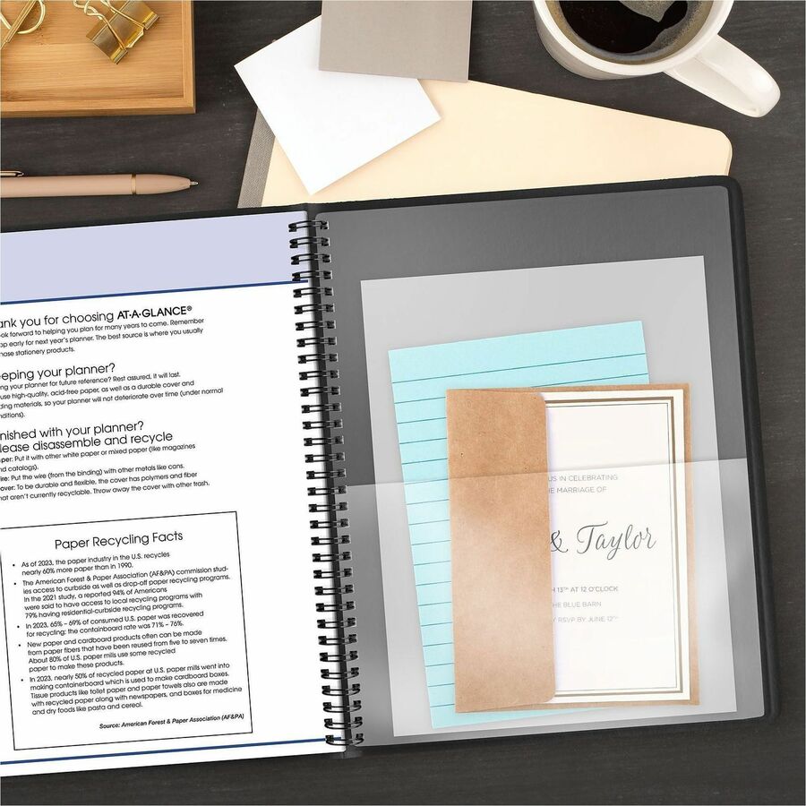 At-A-Glance QuickNotes Planner, Large, Monthly, 12 Months (Jan-Dec 2026), 8 1/4" x 11", Wire Bound, Black Simulated Leather Cover, White Sheets, Tabbed, Storage Pocket, 1 Each