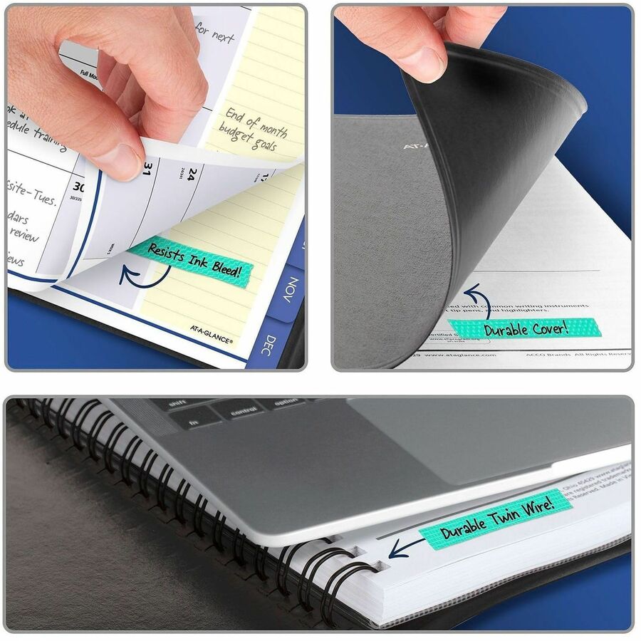 At-A-Glance QuickNotes Planner, Large, Monthly, 12 Months (Jan-Dec 2026), 8 1/4" x 11", Wire Bound, Black Simulated Leather Cover, White Sheets, Tabbed, Storage Pocket, 1 Each