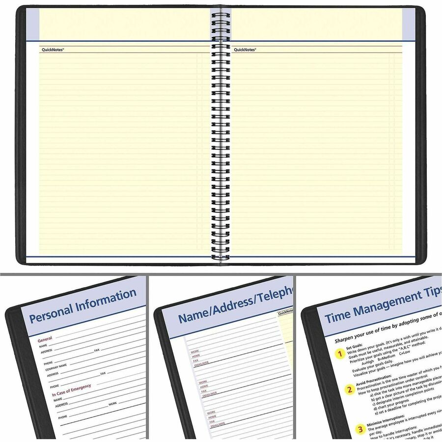 At-A-Glance QuickNotes Planner, Large, Monthly, 12 Months (Jan-Dec 2026), 8 1/4" x 11", Wire Bound, Black Simulated Leather Cover, White Sheets, Tabbed, Storage Pocket, 1 Each