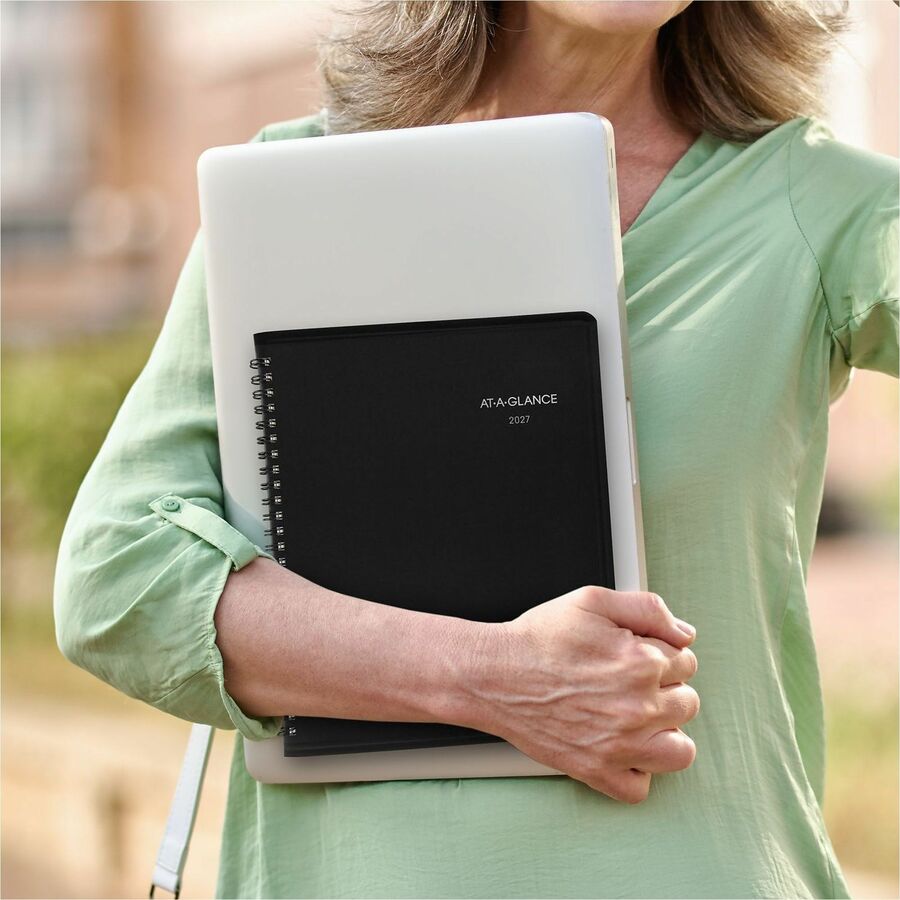 At-A-Glance QuickNotes Planner, Medium, Monthly, 12 Months (Jan-Dec 2026), 7" x 8 3/4", Wire Bound, Black Simulated Leather Cover, Tabbed, Bleed Resistant Paper, Storage Pocket, 1 Each