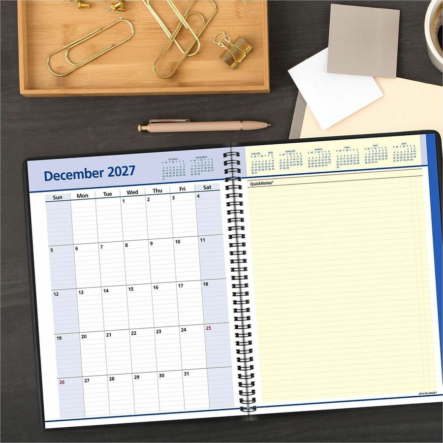At-A-Glance QuickNotes Appointment Book Planner, Large, Weekly/Monthly, January-December 2026, 8:00 AM-8:45 PM, Black Simulated Leather Cover, 8 3/4" x 11", 1 Each