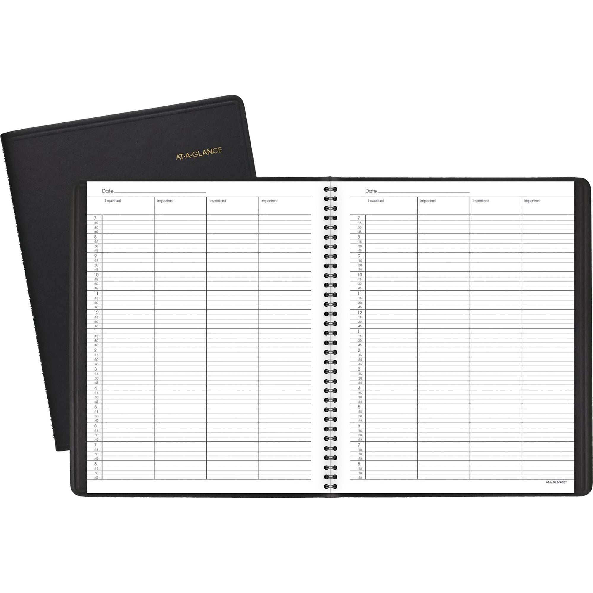 Julian Dates - Daily - 1 Year - January to December - 7:00 AM to 8:45 PM - Quarter-hourly - 1 Day Single Page Layout - 8 1/2" x 11" Sheet Size - Wire Bound - Black - Simulated Leather - Perforated Corner - 1 Each