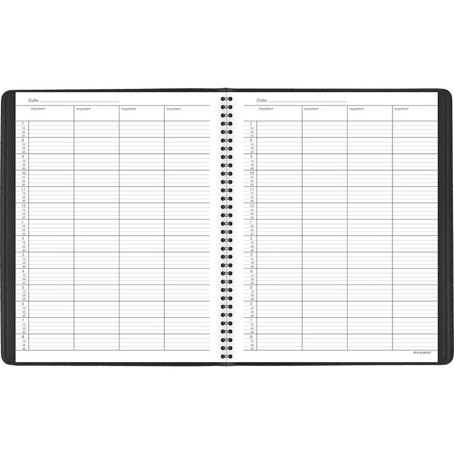 Julian Dates - Daily - 1 Year - January to December - 7:00 AM to 8:45 PM - Quarter-hourly - 1 Day Single Page Layout - 8 1/2" x 11" Sheet Size - Wire Bound - Black - Simulated Leather - Perforated Corner - 1 Each
