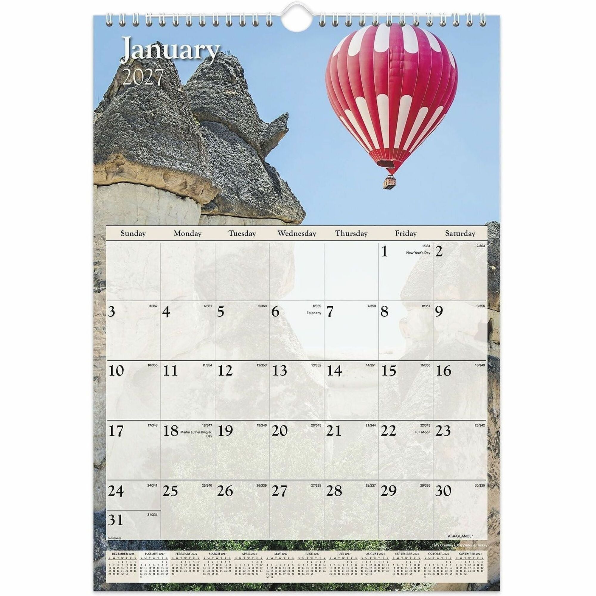 At-A-Glance Scenic Wall Calendar, Medium, Monthly, 12" x 17", Wire Bound, White, January 2026-December 2026, 1 Each