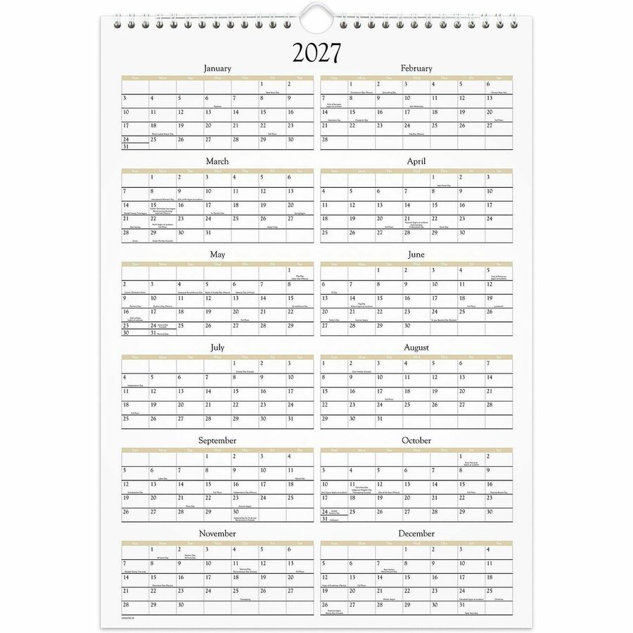 At-A-Glance Scenic Wall Calendar, Medium, Monthly, 12" x 17", Wire Bound, White, January 2026-December 2026, 1 Each