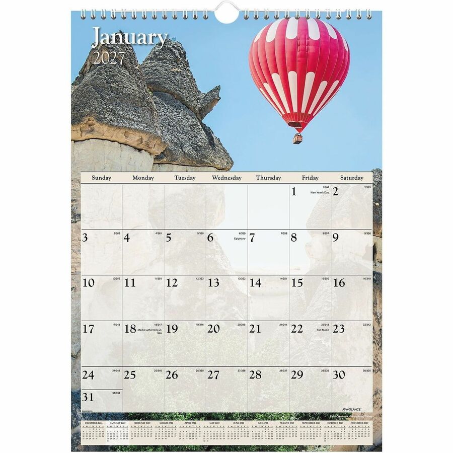 At-A-Glance Scenic Wall Calendar, Medium, Monthly, 12" x 17", Wire Bound, White, January 2026-December 2026, 1 Each