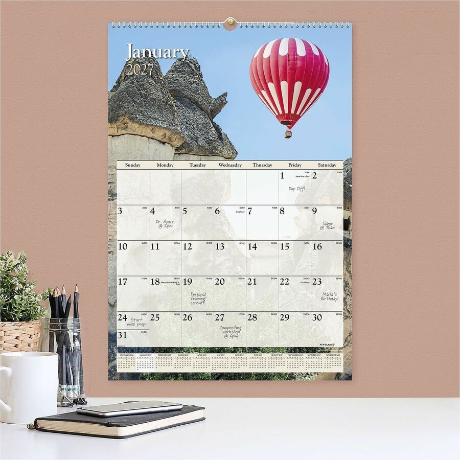 At-A-Glance Scenic Wall Calendar, Large, Monthly, January 2026–December 2026, 15.5" x 22.75", Wire Bound, White, 1 Each