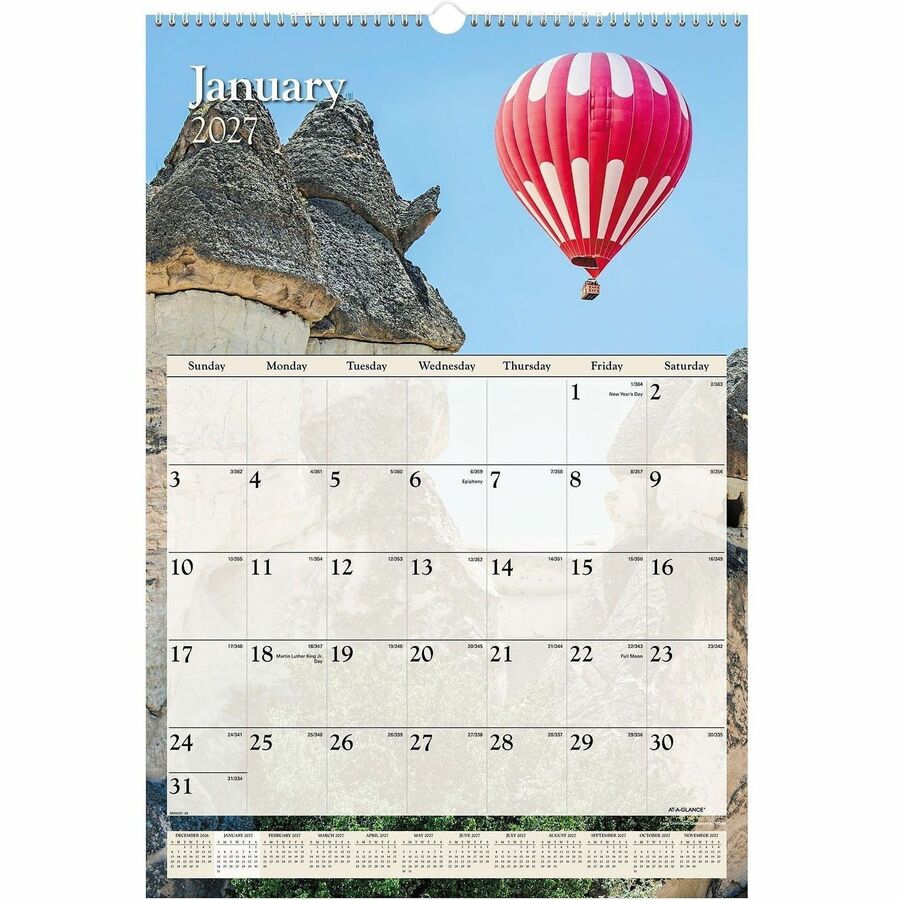 At-A-Glance Scenic Wall Calendar, Large, Monthly, January 2026–December 2026, 15.5" x 22.75", Wire Bound, White, 1 Each