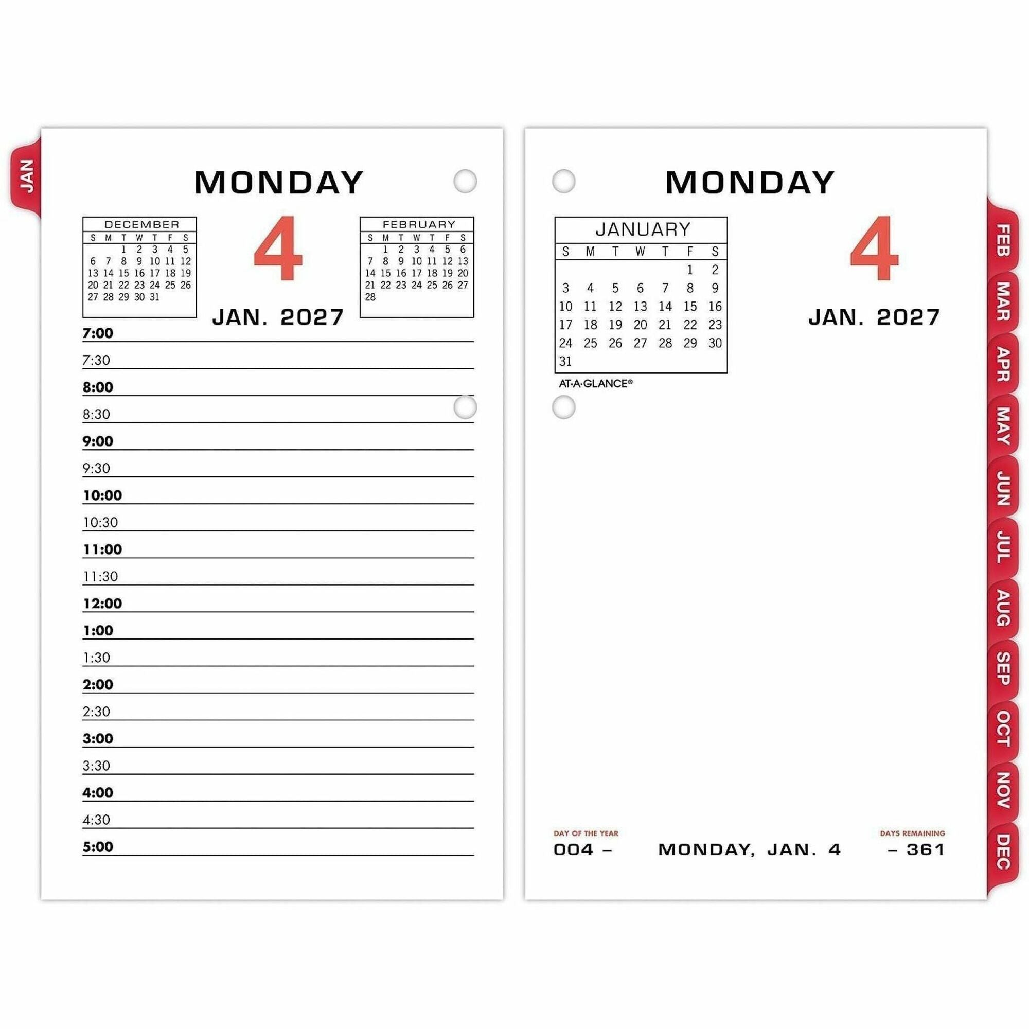 At-A-Glance Loose-Leaf Desk Calendar Refill, Daily, 12 Months, January-December 2026, 3 1/2" x 6", 2-Ring, White, 1 Each