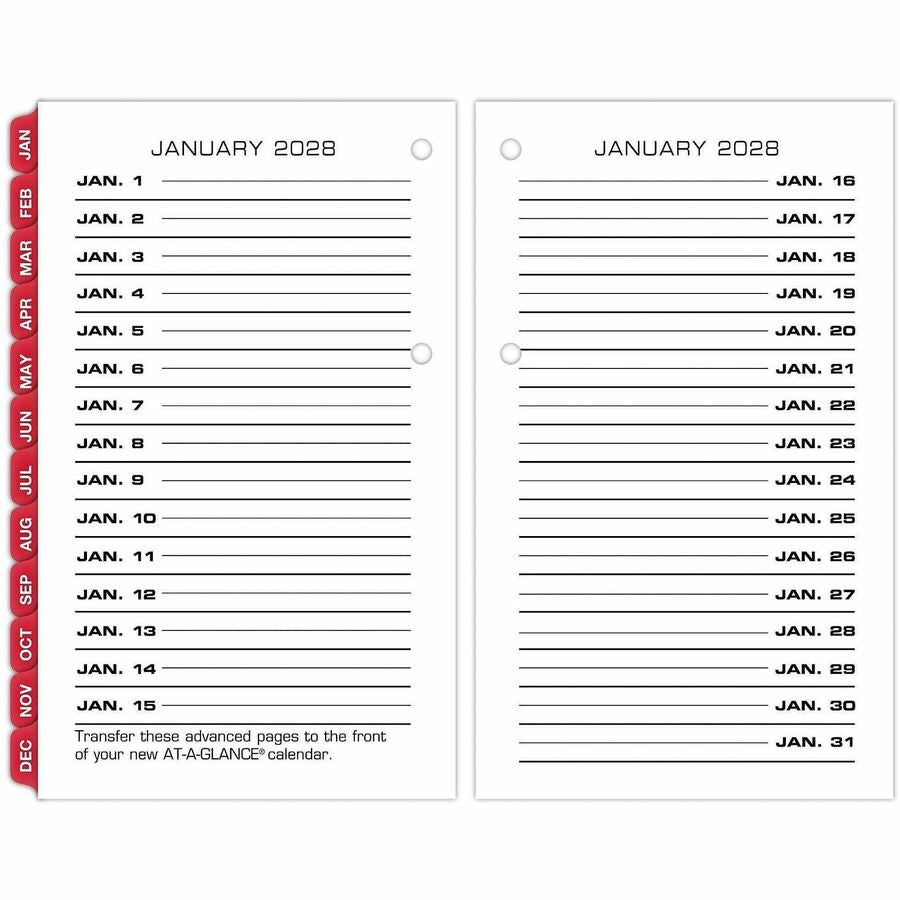 At-A-Glance Loose-Leaf Desk Calendar Refill, Daily, 12 Months, January-December 2026, 3 1/2" x 6", 2-Ring, White, 1 Each