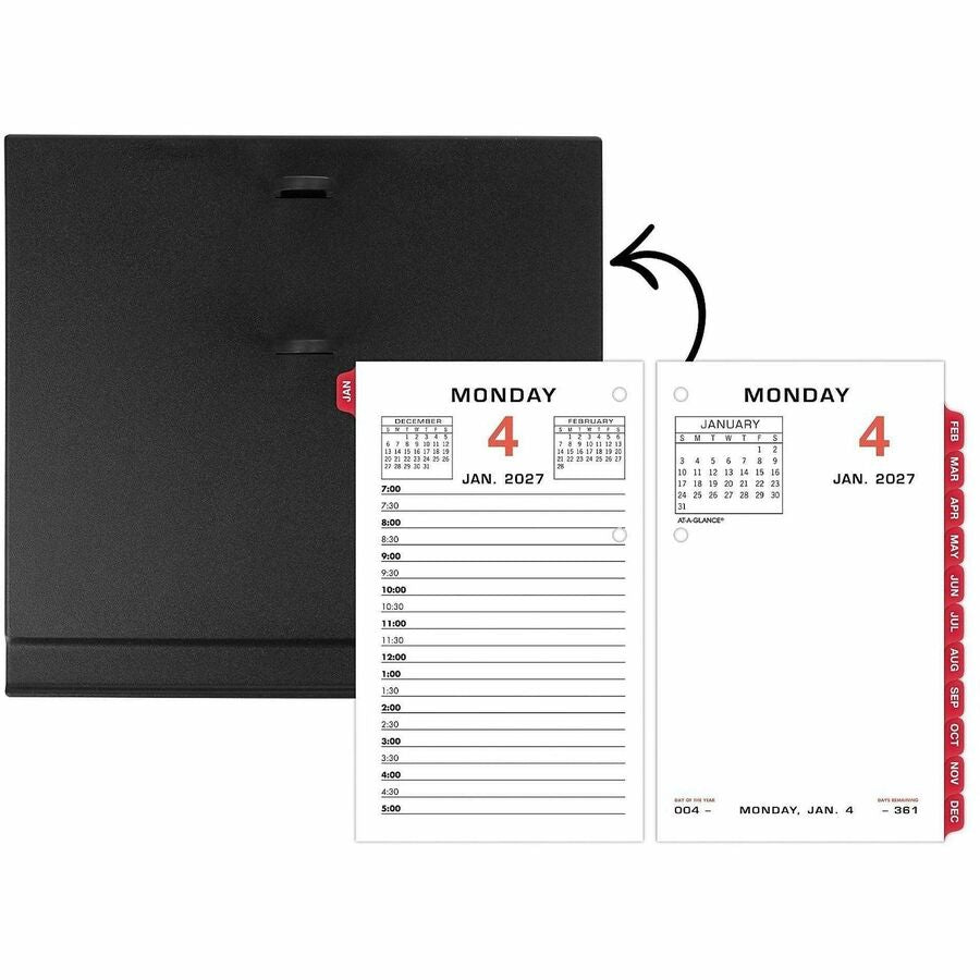At-A-Glance Loose-Leaf Desk Calendar Refill, Daily, 12 Months, January-December 2026, 3 1/2" x 6", 2-Ring, White, 1 Each