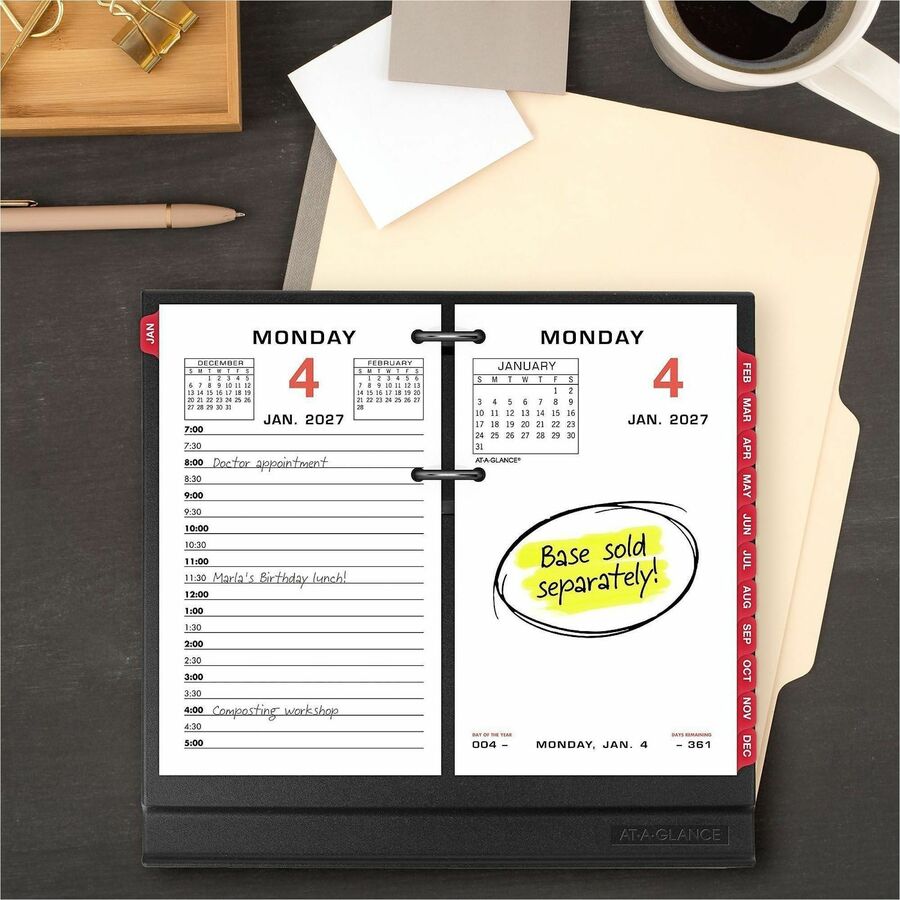 At-A-Glance Loose-Leaf Desk Calendar Refill, Daily, 12 Months, January-December 2026, 3 1/2" x 6", 2-Ring, White, 1 Each