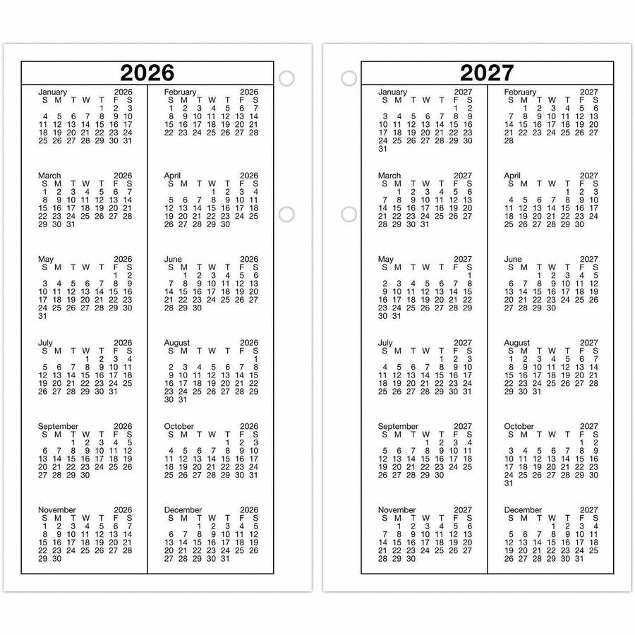 At-A-Glance Loose-Leaf Desk Calendar Refill, Large, Daily, 12 Months (Jan-Dec 2026), 7:00 AM-5:15 PM Quarter-hourly, 1 Day Double Page Layout, 4.5" x 8", White, 1 Each