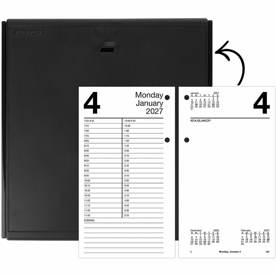 At-A-Glance Loose-Leaf Desk Calendar Refill, Large, Daily, 12 Months (Jan-Dec 2026), 7:00 AM-5:15 PM Quarter-hourly, 1 Day Double Page Layout, 4.5" x 8", White, 1 Each