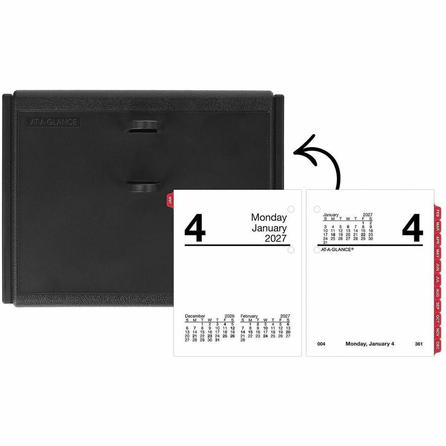 At-A-Glance Loose-Leaf Desk Calendar Refill, Mini, Daily, 12-Month, January 2026–December 2026, 3 3/4" x 3", White Sheets, Monthly Tabs, Reference Calendar, Year Date Indicator, 1 Each