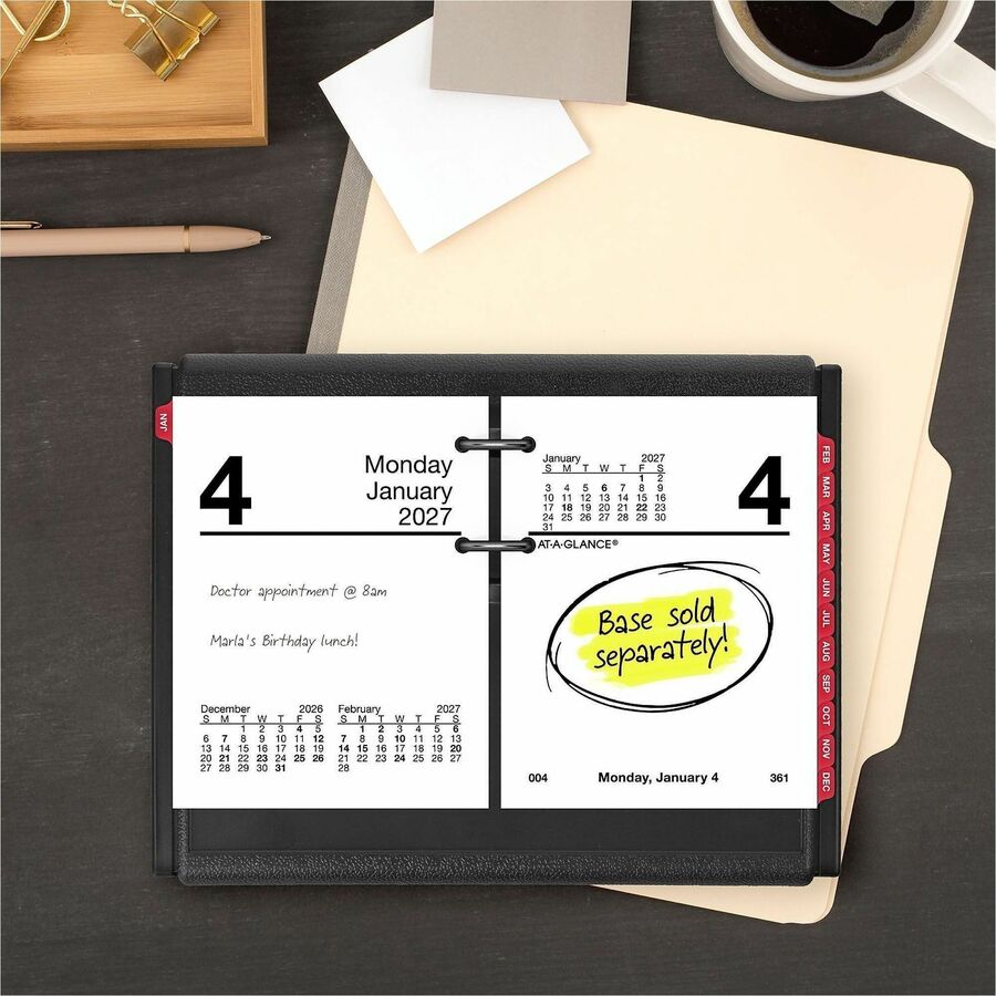 At-A-Glance Loose-Leaf Desk Calendar Refill, Mini, Daily, 12-Month, January 2026–December 2026, 3 3/4" x 3", White Sheets, Monthly Tabs, Reference Calendar, Year Date Indicator, 1 Each