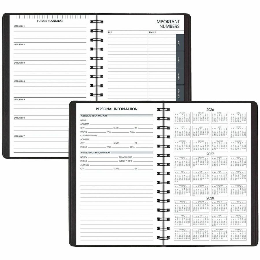 At-A-Glance DayMinder Appointment Book Planner, Daily, Small, 12 Months, January 2026–December 2026, 7:00 AM–7:45 PM, Quarter-Hourly, 5" x 8", Wire Bound, Black, 1 Each