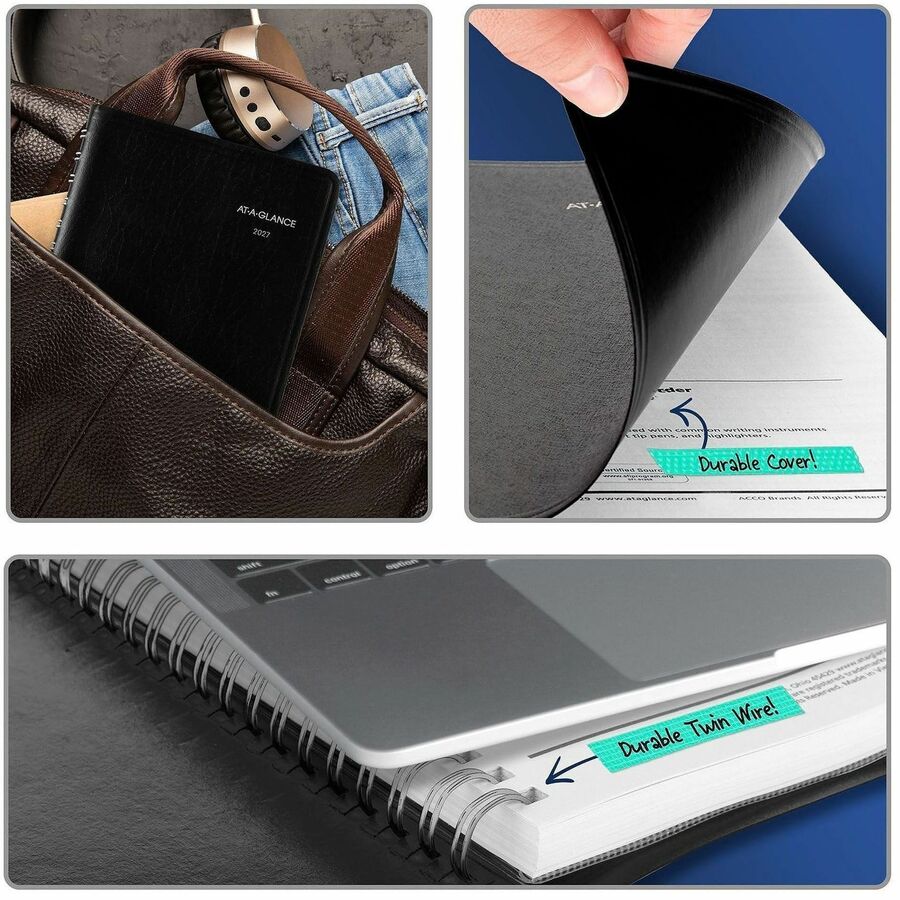 At-A-Glance DayMinder Appointment Book Planner, Daily, Small, 12 Months, January 2026–December 2026, 7:00 AM–7:45 PM, Quarter-Hourly, 5" x 8", Wire Bound, Black, 1 Each