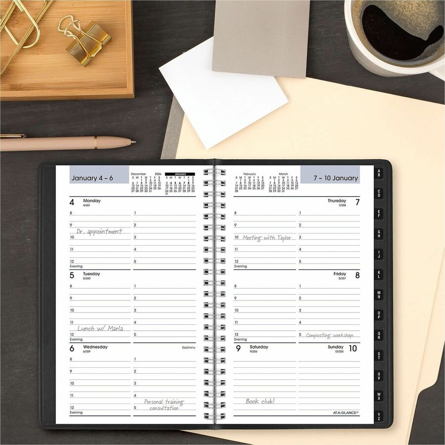 At-A-Glance DayMinder Weekly Appointment Book Planner, January 2026–December 2026, Hourly 8AM–5PM, 1 Week/2-Page Layout, 4 7/8" x 8", Wire Bound, Black Simulated Leather Cover, 1 Each
