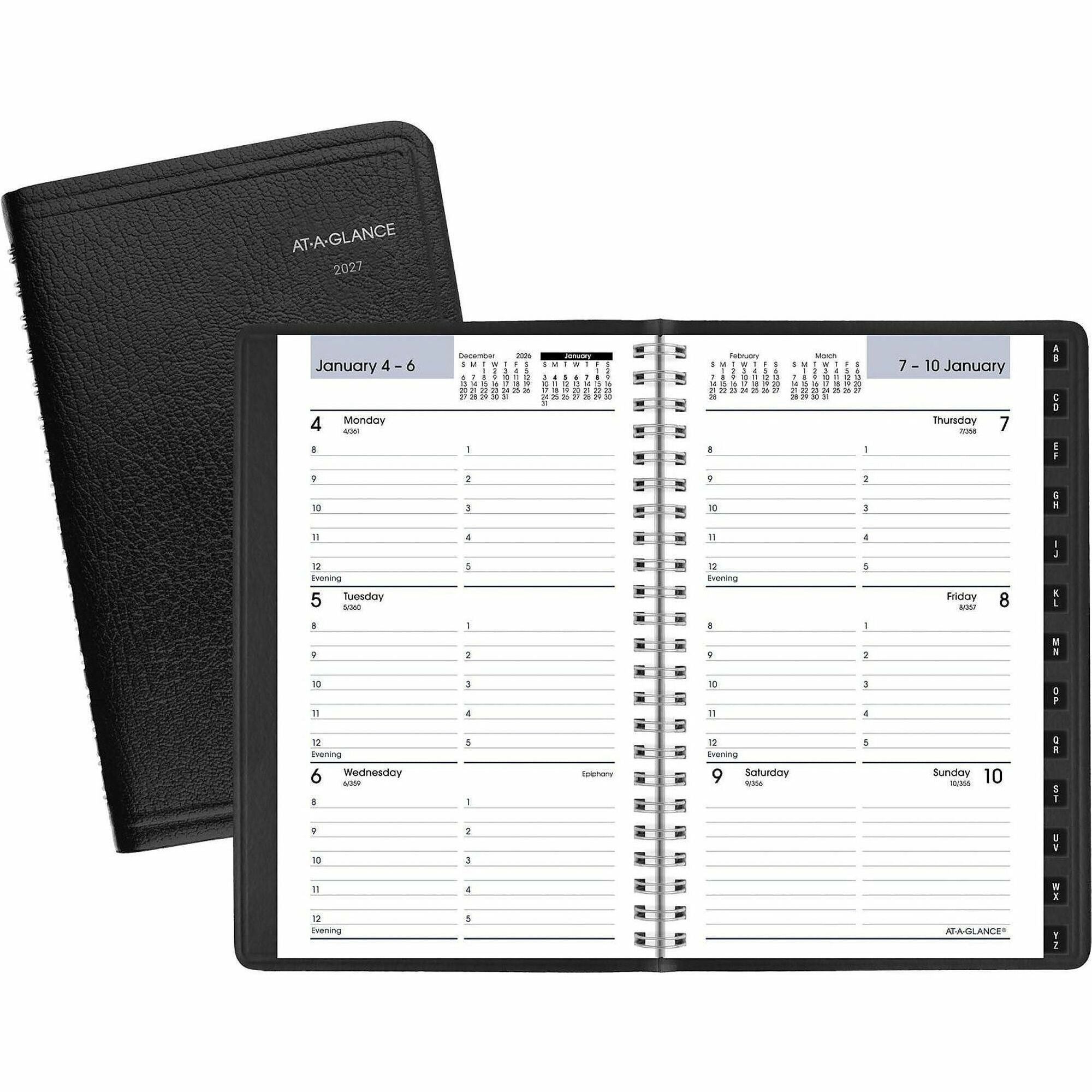 At-A-Glance DayMinder Weekly Appointment Book Planner, January 2026–December 2026, Hourly 8AM–5PM, 1 Week/2-Page Layout, 4 7/8" x 8", Wire Bound, Black Simulated Leather Cover, 1 Each