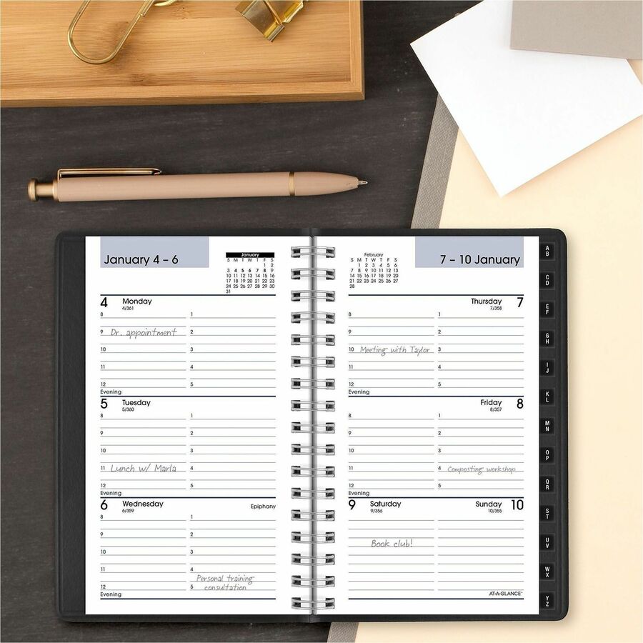 At-A-Glance DayMinder Weekly Pocket Planner, 12-Month, January-December 2026, 3 1/2" x 6", Wire Bound, Black Simulated Leather Cover, 1 Each
