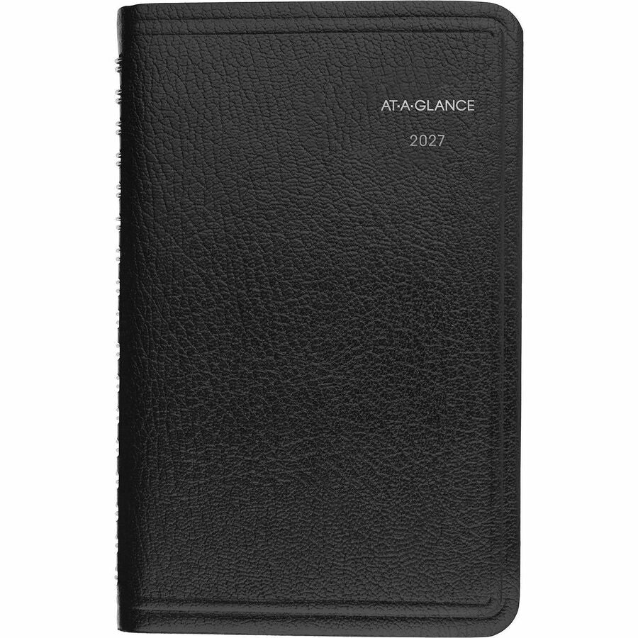At-A-Glance DayMinder Weekly Pocket Planner, 12-Month, January-December 2026, 3 1/2" x 6", Wire Bound, Black Simulated Leather Cover, 1 Each