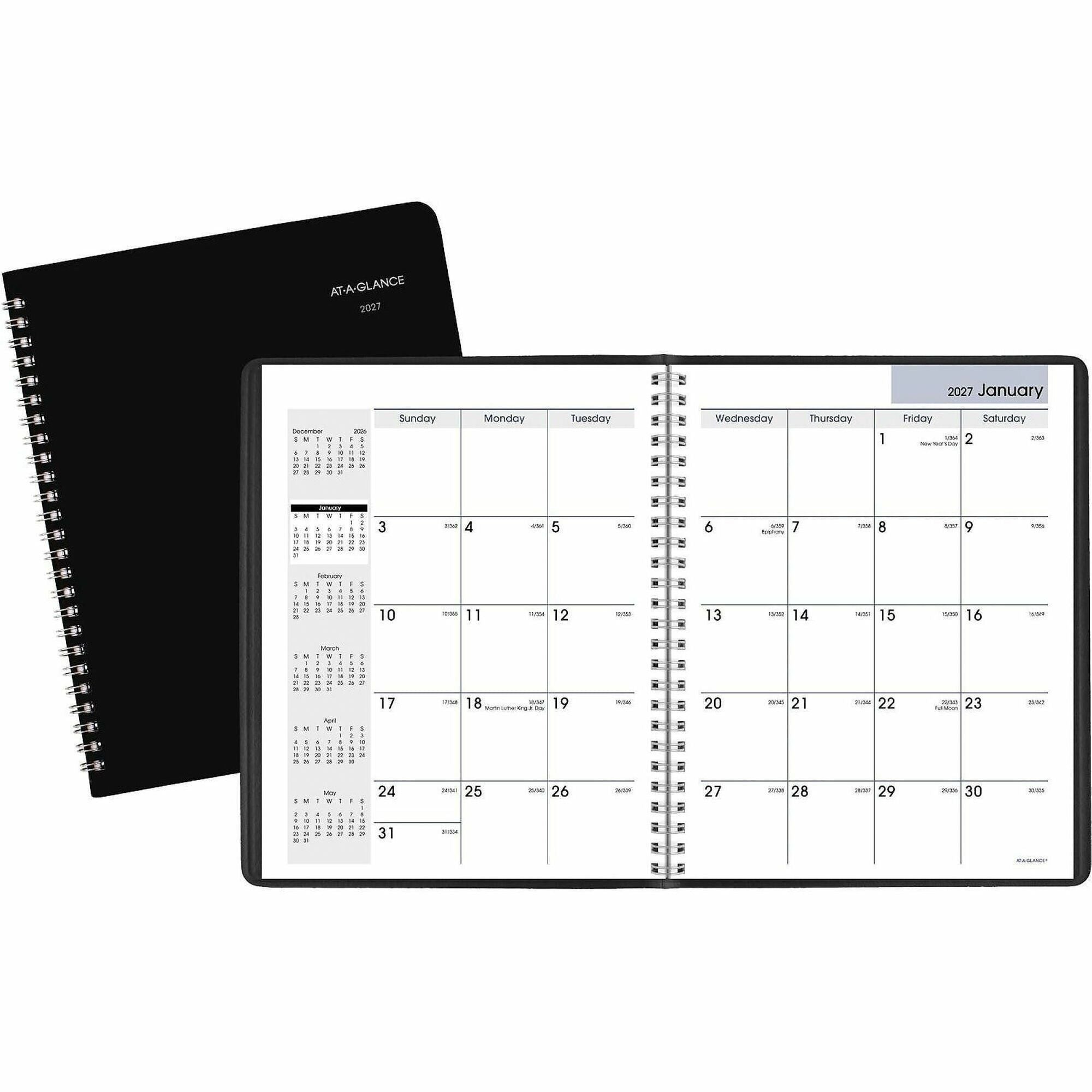At-A-Glance DayMinder Monthly Planner, Medium, 7" x 8 3/4", Wire Bound, Black Simulated Leather Cover, January 2026-December 2026, 1 Each