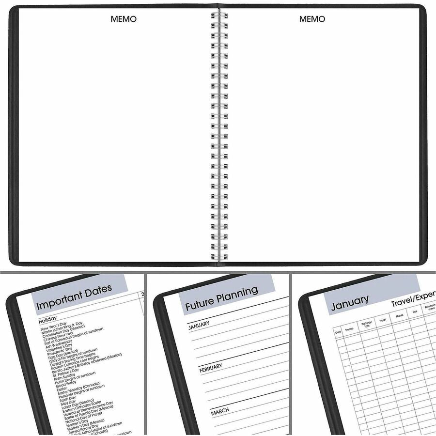At-A-Glance DayMinder Monthly Planner, Medium, 7" x 8 3/4", Wire Bound, Black Simulated Leather Cover, January 2026-December 2026, 1 Each
