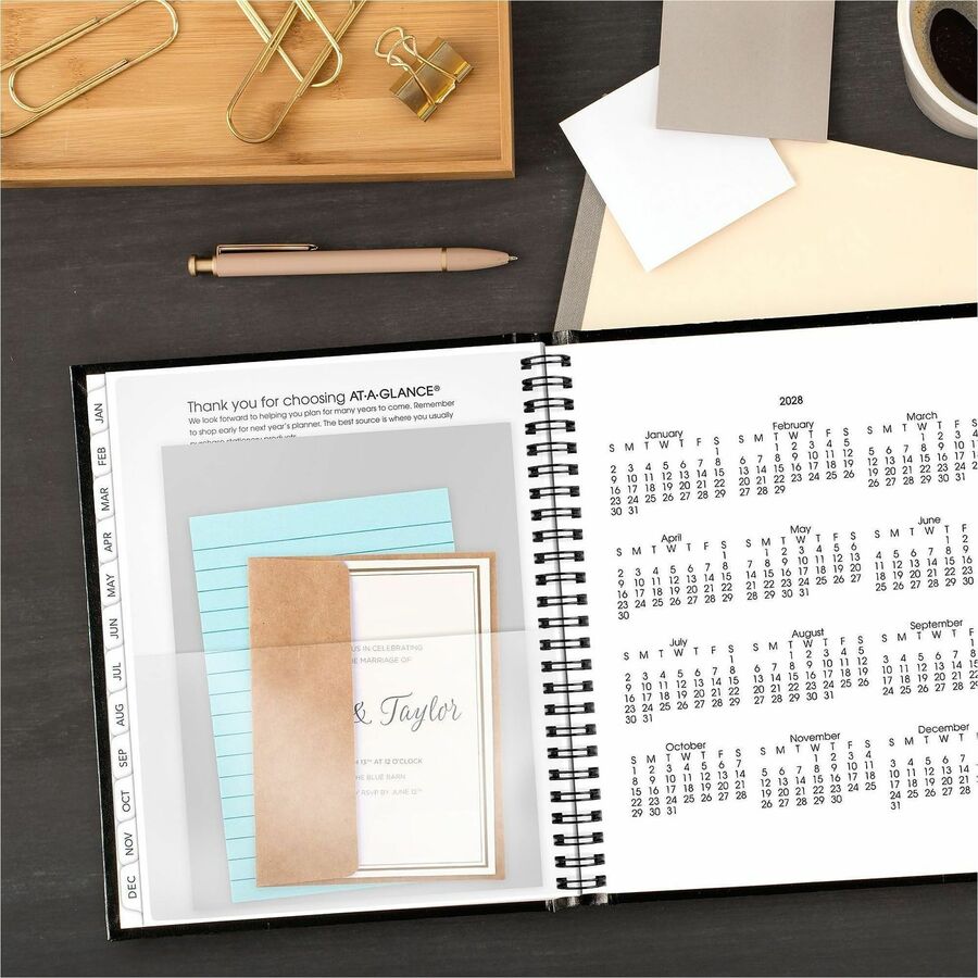 At-A-Glance DayMinder Premiere Planner, Medium, Monthly, 12 Months, January 2026–December 2026, 7" x 8.5", Concealed Wire, Black Cover, White Sheets, Pocket, Tabbed, Bleed Resistant, 1 Each