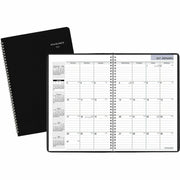 Large Monthly Planner, 14-Month, December 2025–January 2027, 8" x 12", Wire Bound, Black Simulated Leather Cover, White Bleed Resistant Paper, Ruled Daily Blocks, Reference Calendar, 1 Each