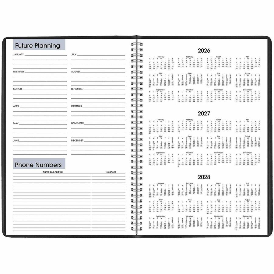 Large Monthly Planner, 14-Month, December 2025–January 2027, 8" x 12", Wire Bound, Black Simulated Leather Cover, White Bleed Resistant Paper, Ruled Daily Blocks, Reference Calendar, 1 Each