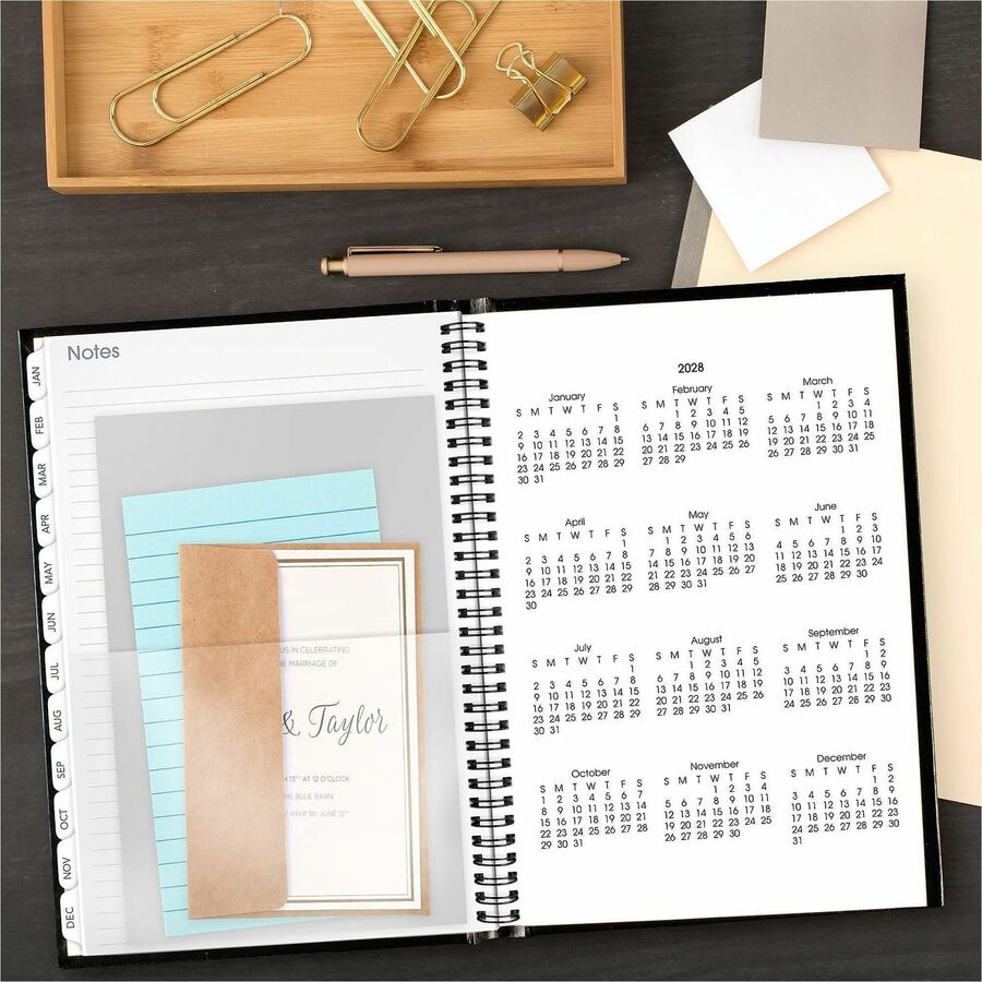 At-A-Glance DayMinder Premiere Planner, Large, Monthly, 14-Month (Dec 2025-Jan 2027), 8" x 11 3/4", White Sheets, Concealed Wire, Black Faux Leather Cover, Pocket, Tabbed, 1 Each