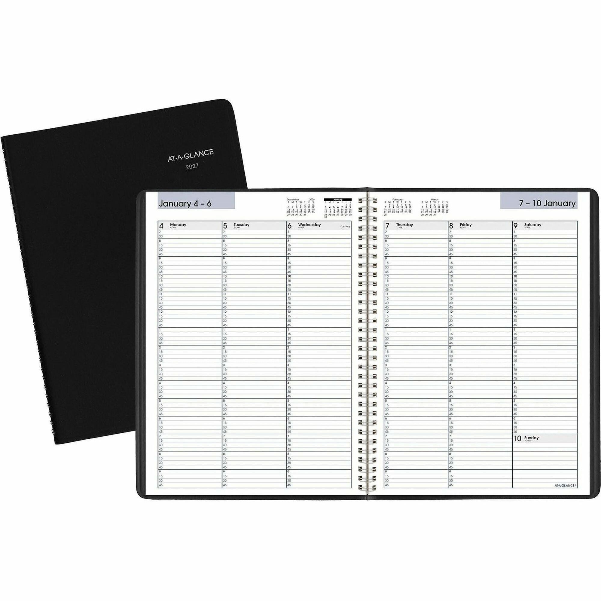 At-A-Glance DayMinder Appointment Book Planner, Large, Weekly, 12 Months (Jan-Dec 2026), 8" x 11", Quarter-Hourly, Wire Bound, Black Simulated Leather Cover, White Bleed Resistant Paper, 1 Each