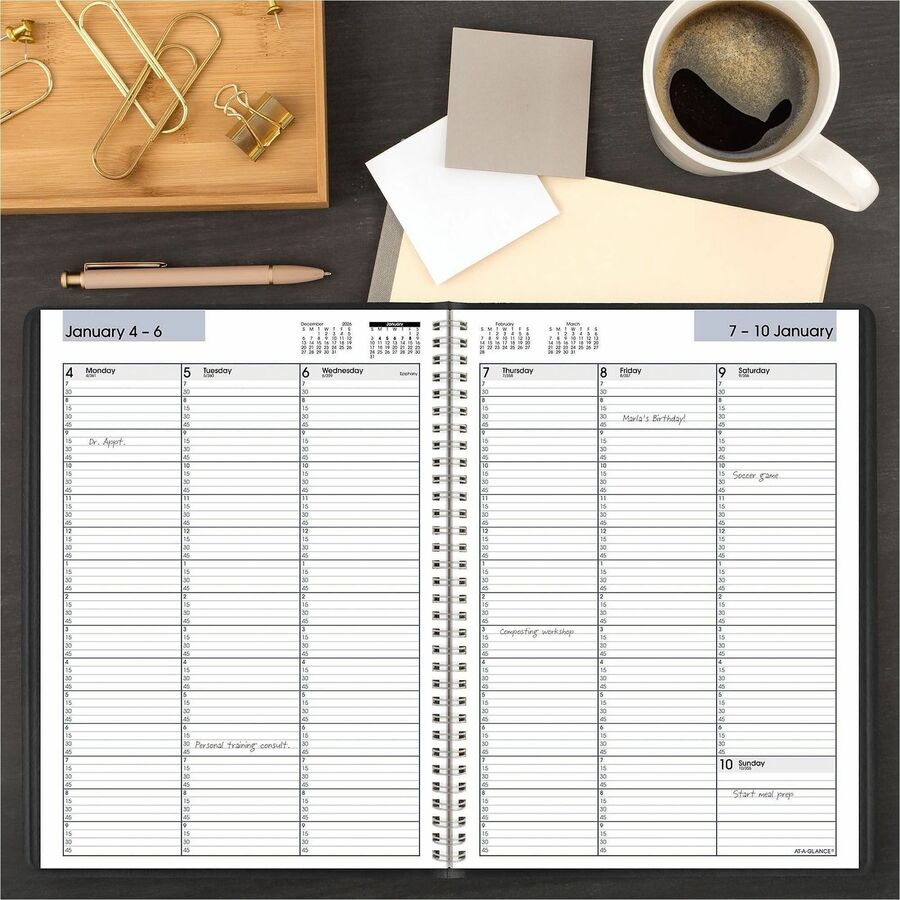 At-A-Glance DayMinder Appointment Book Planner, Large, Weekly, 12 Months (Jan-Dec 2026), 8" x 11", Quarter-Hourly, Wire Bound, Black Simulated Leather Cover, White Bleed Resistant Paper, 1 Each