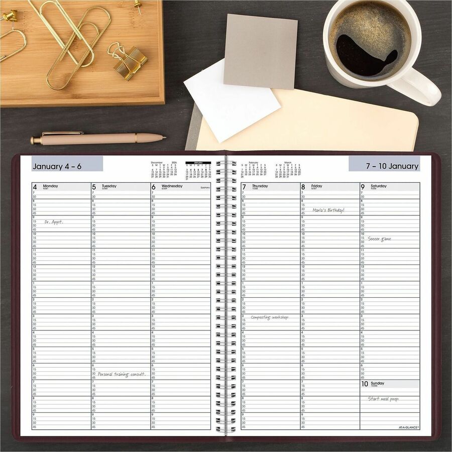 At-A-Glance DayMinder Appointment Book Planner, Large, Weekly, 12-Month, January 2026–December 2026, 8" x 11", Wire Bound, Burgundy Simulated Leather Cover, White Sheets, 1 Each