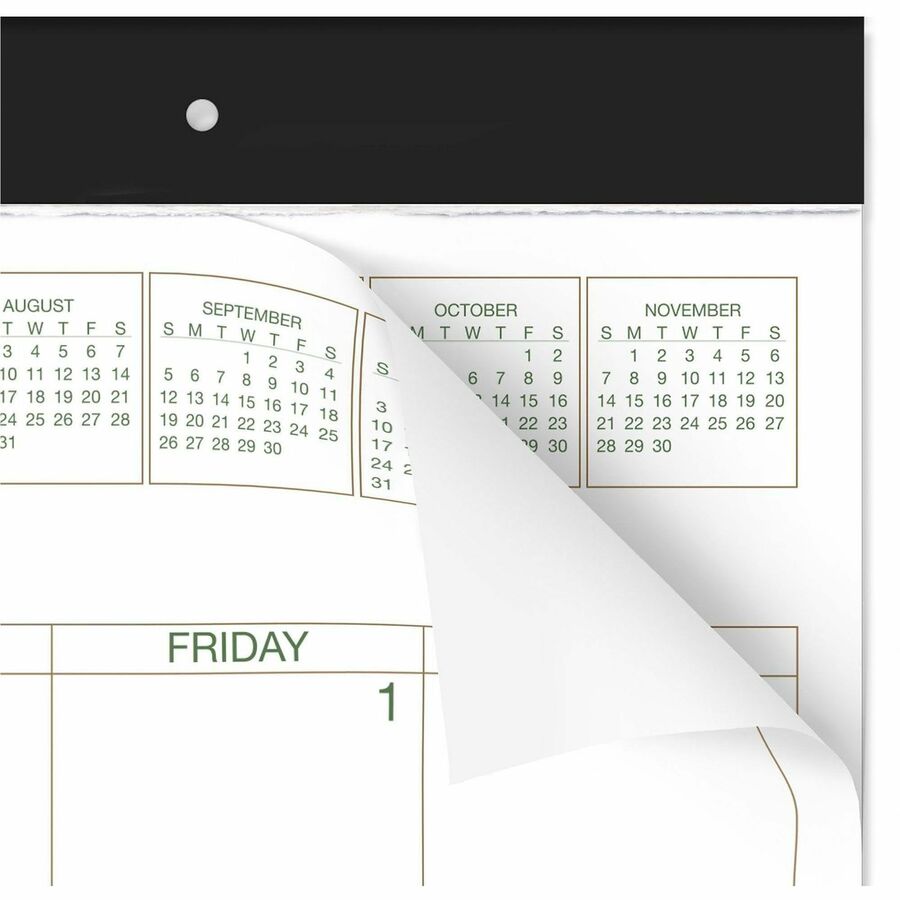 At-A-Glance 2-Color Desk Pad Calendar, Monthly, January 2026–December 2026, 21 3/4" x 17", White Sheets, Green/Brown Ink, Simulated Leather/Paper, 1 Each