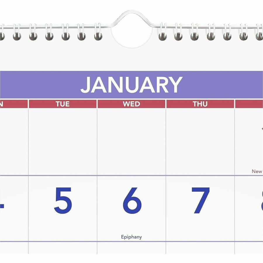 Large - Monthly - 14 Month - December 2025 to January 2027 - 3 Month Single Page Layout - 12" x 27" Sheet Size - White Sheet - Wire Bound - White - Paper, Chipboard - Sturdy Back - 1 Each
