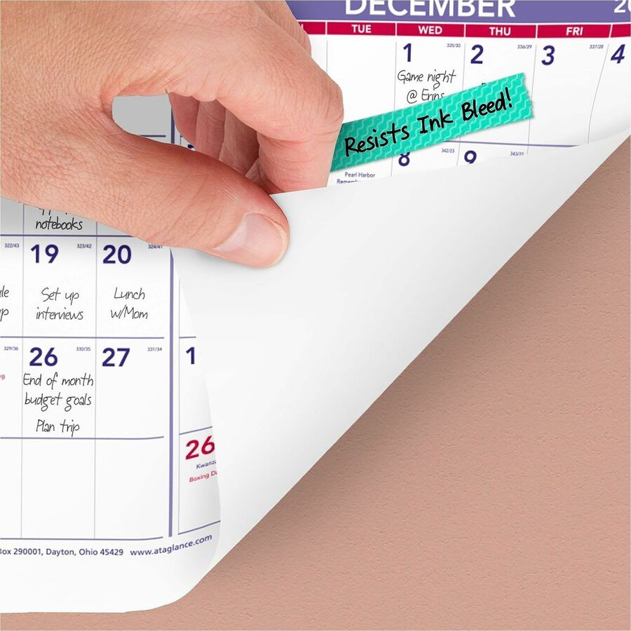 Extra Large - Julian Dates - Yearly - 12 Month - January 2026 to December 2026 - 1 Year Single Page Layout - 24" x 36" Sheet Size - White Sheet - 1" x 1.50" Block - Metal Bound - White - Paper - Eyelet, Unruled Daily Block, Bleed Resistant - 1 Each