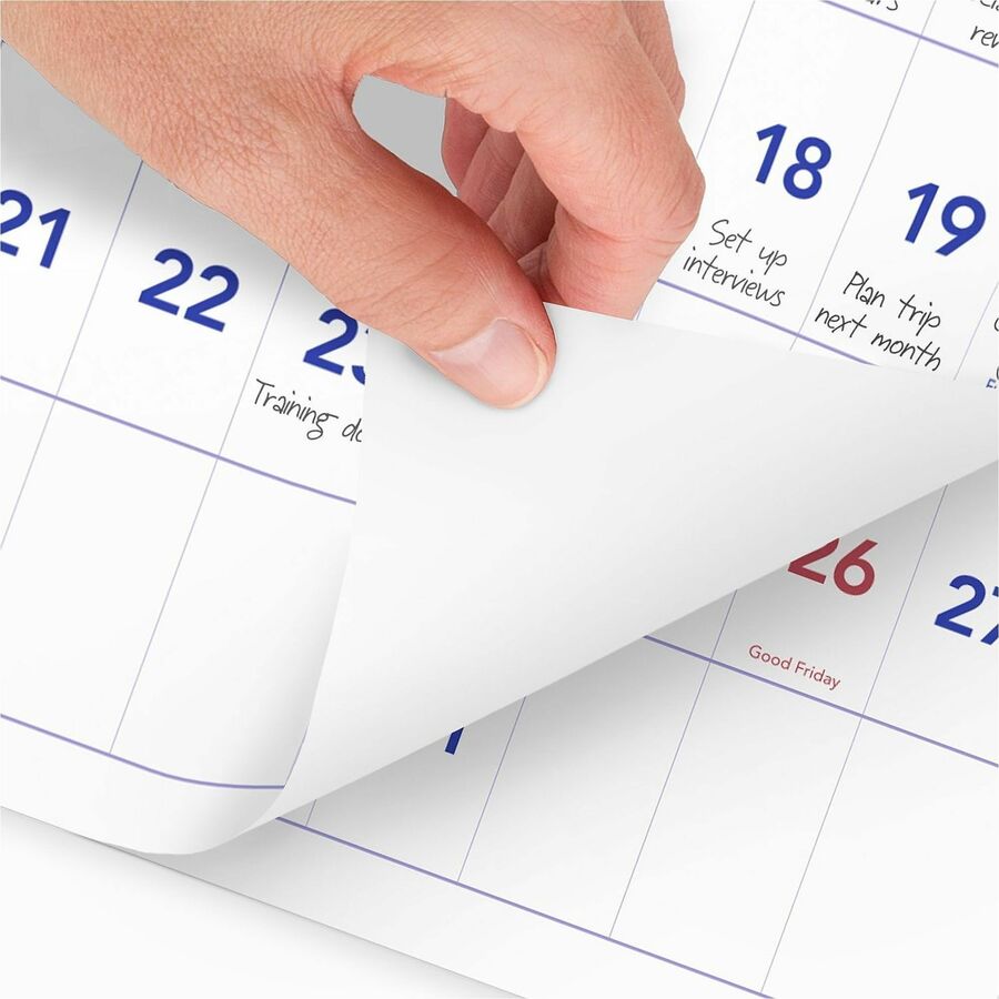 Large - Monthly - 15 Month - December 2025 to February 2027 - 3 Month Single Page Layout - 12" x 24" Sheet Size - White Sheet - Wire Bound - Blue, White - Chipboard, Paper - Hanging Loop, Sturdy Back, Bleed Resistant, Sturdy - 1 Each