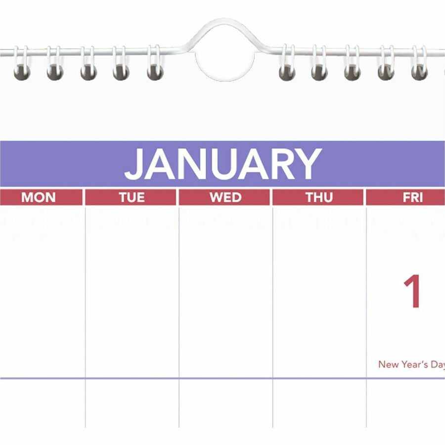 Large - Monthly - 15 Month - December 2025 to February 2027 - 3 Month Single Page Layout - 12" x 24" Sheet Size - White Sheet - Wire Bound - Blue, White - Chipboard, Paper - Hanging Loop, Sturdy Back, Bleed Resistant, Sturdy - 1 Each