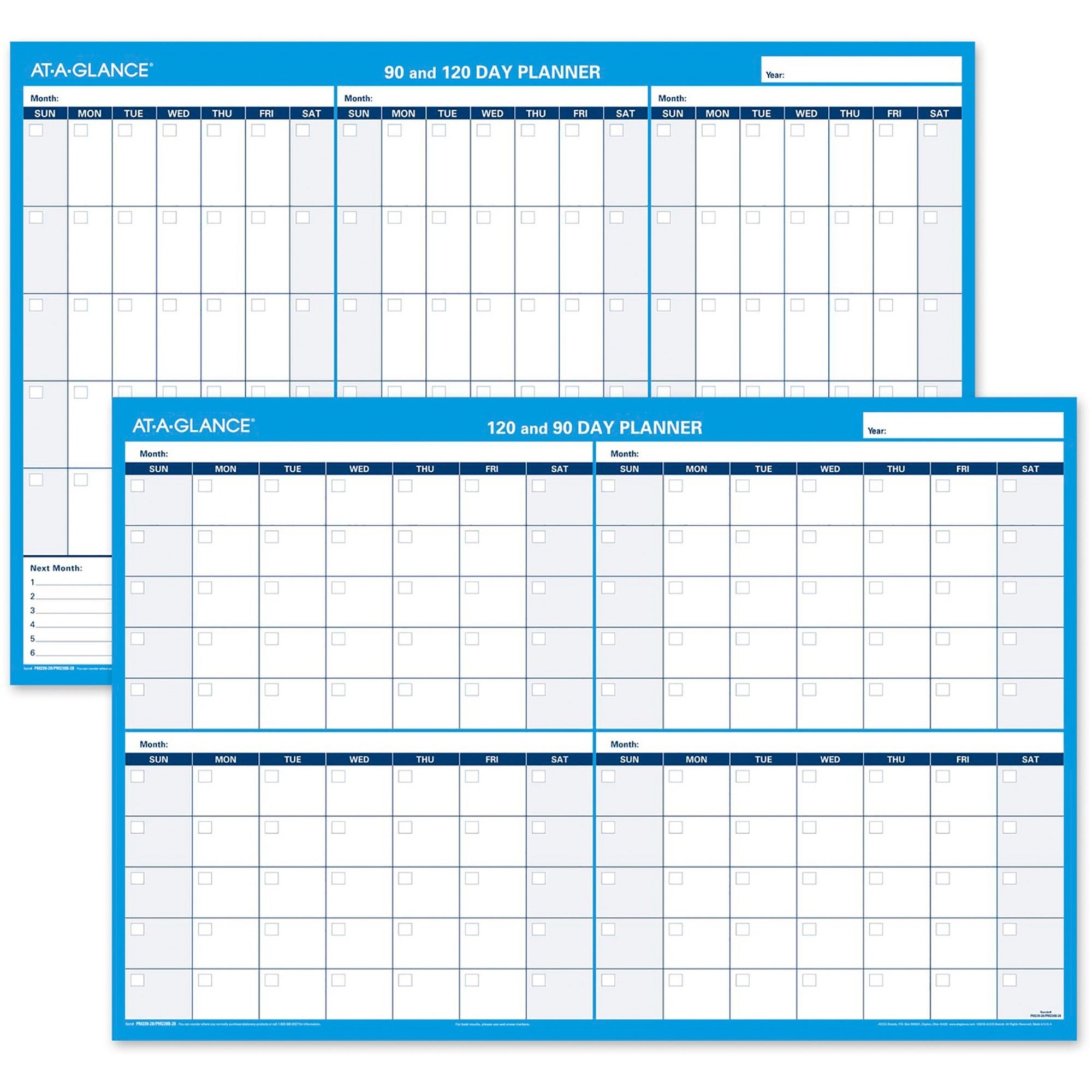 Monthly - 36" x 24" Sheet Size - Blue - Erasable, Laminated - 1 Each